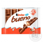 Kinder Bueno With Milke And Nut Filling Covered With Milk Chocolate Waffers 3pcs, 129g - image-0